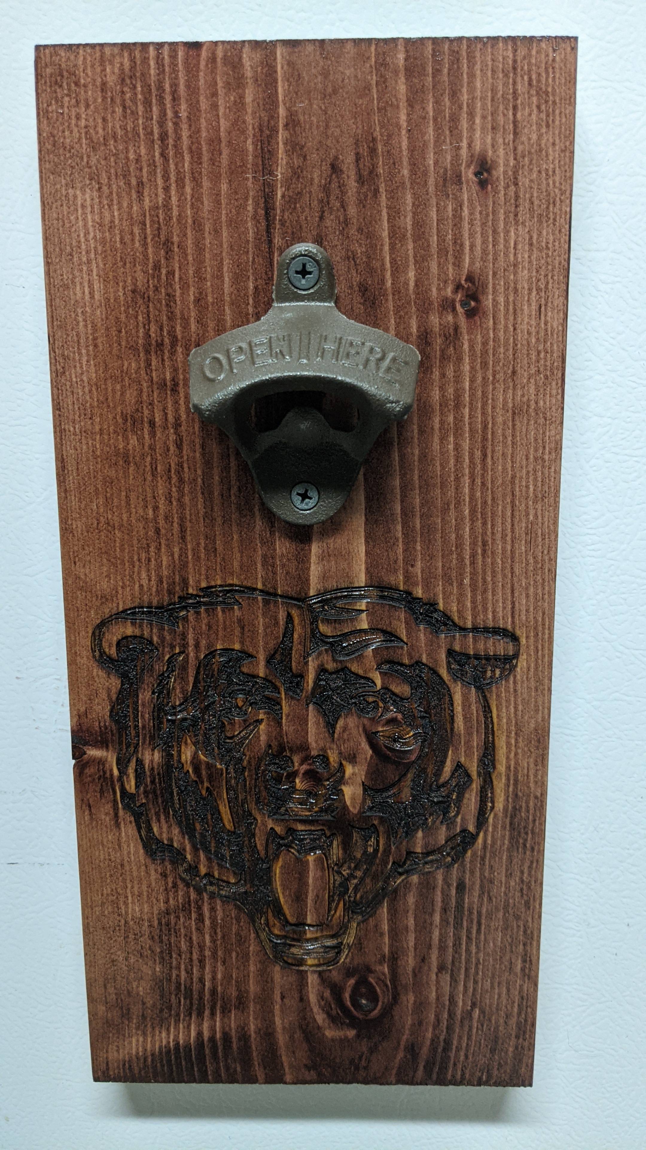 Chicago Bears Football Team Laser Etched Bottle Opener Magnetic Mount