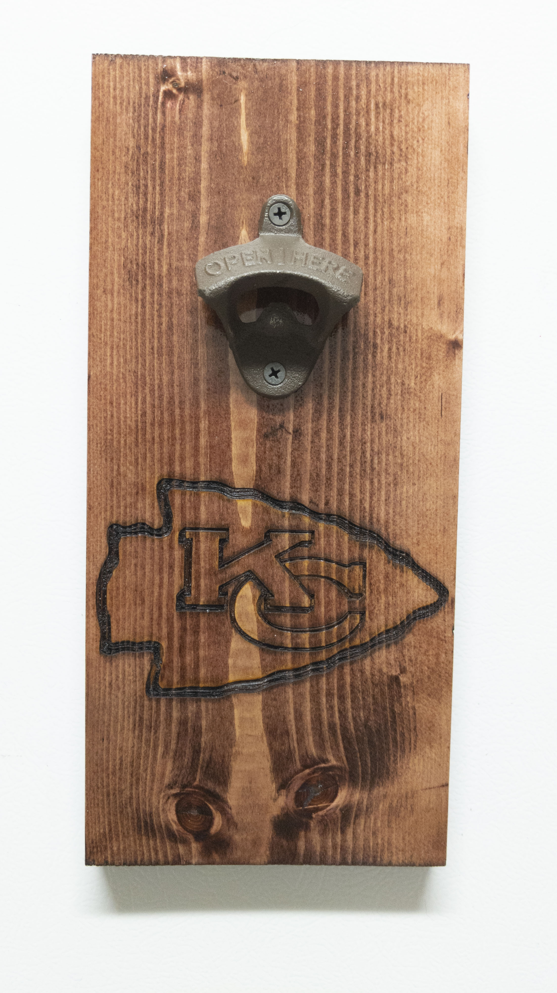 Kansas City Chiefs Football Team Laser Etched Bottle Opener Magnetic Mount
