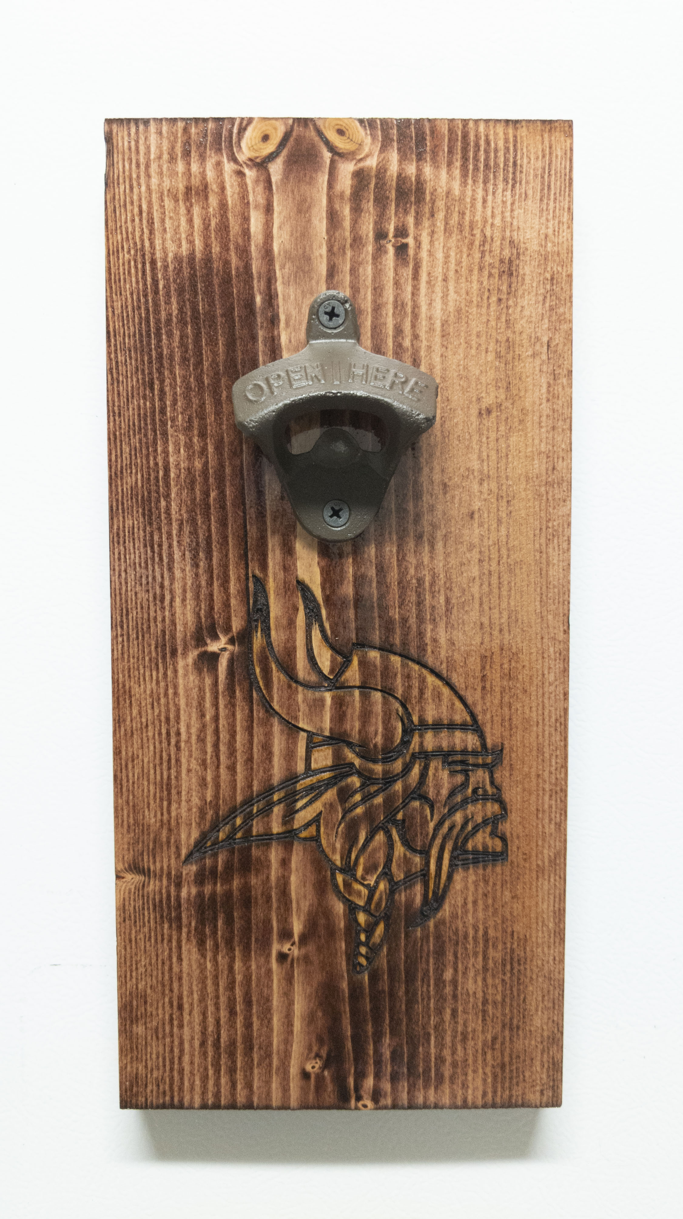 NFL Vikings Football Team Laser Etched Bottle Opener Magnetic Mount