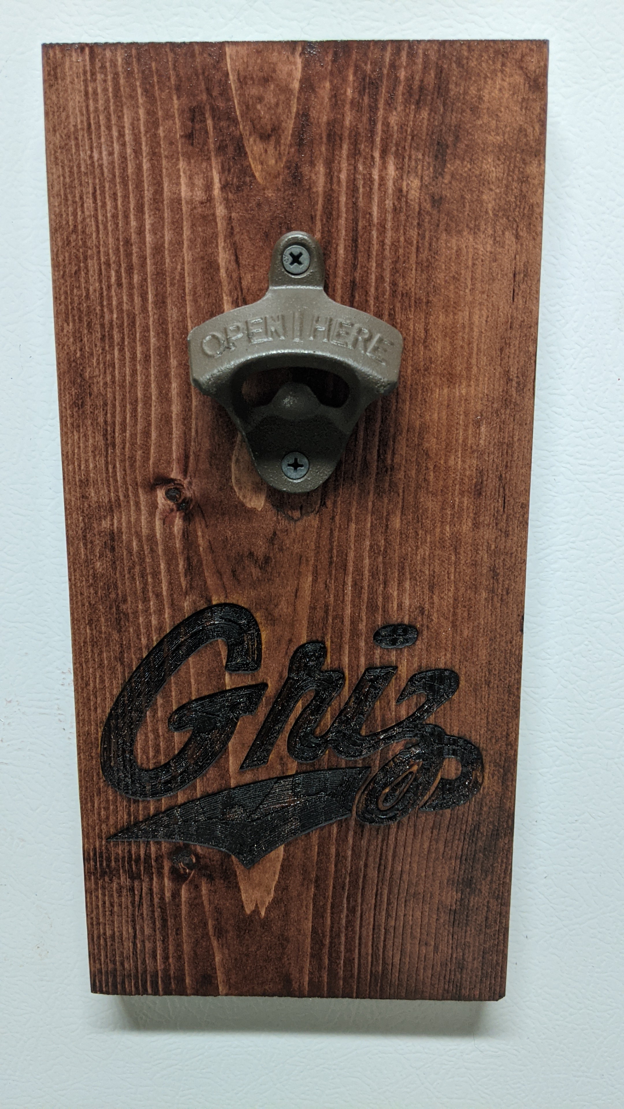 Montana Griz Footbal Team Laser Etched Bottle Opener Magnetic Mount
